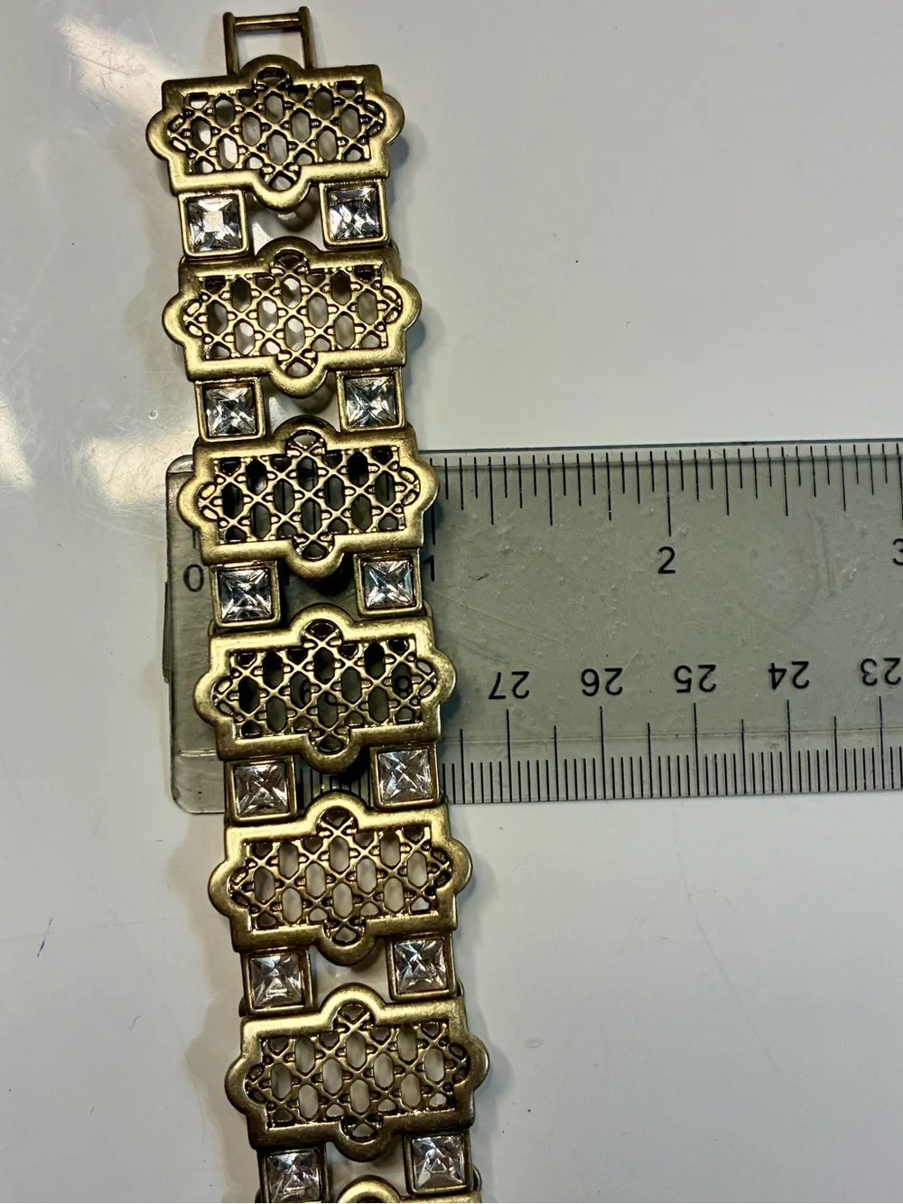 Gold-Tone Filigree Link Bracelet with Clear Stones Classic Timeless Lightweight